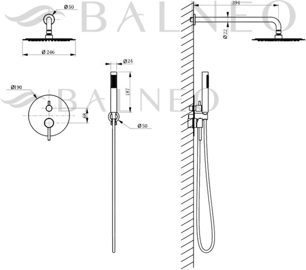 Balneo Cascade set de duș ascuns cu duș de ploaie cupru H0301050606