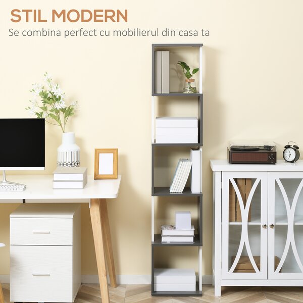 Biblioteca cu 5 rafturi din lemn HOMCOM 33x28x161cm, gri si alb | Aosom Romania