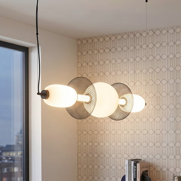 Milagro Lighting Lampă suspendată LED Arame, negru/alb, sticlă, lungime 93,5 cm, Alb, Camera de zi / sufragerie, Sticlă, Modern