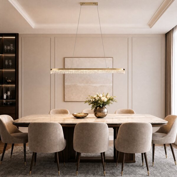 Milagro Lighting Lampă suspendată LED Preciosa, auriu, metal, lungime 120 cm, Auriu / Alamă, Camera de zi / sufragerie, Metal, Modern