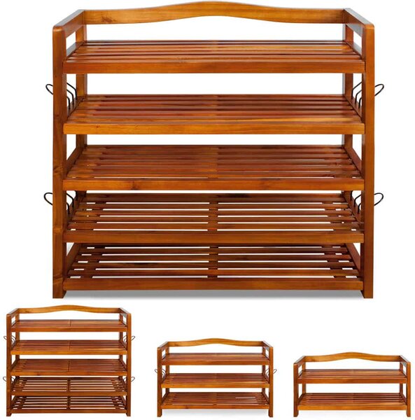 Raft pentru pantofi RUSTIC, 5 polițe, 95x26x82cm, maro natural Casaria