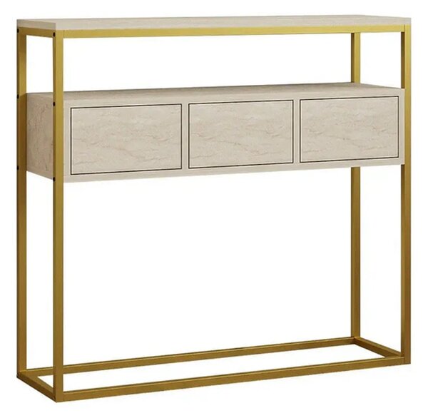 Consola GUARDA, bej cu efect de marmura/auriu, PAL melaminat, 100x29x9