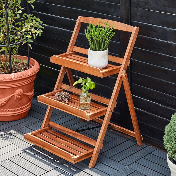Suport de lemn pentru flori TULIP, 3 niveluri, 56x59x79cm, maro Casaria
