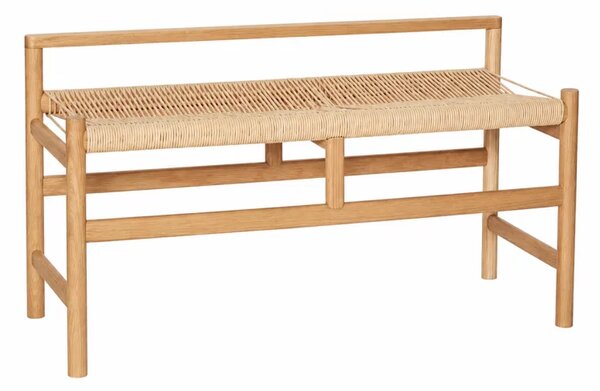 Banca din lemn de acacia cu sezut din snur de hartie, 100×41×55 cm
