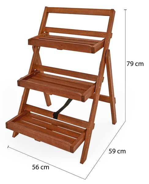 Suport de lemn pentru flori TULIP, 3 niveluri, 56x59x79cm, maro Casaria