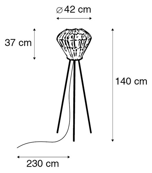 Lampă de podea rustică cu trepied din bambus alb - Canna Diamond