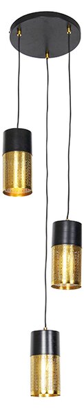 Industriële hanglamp zwart met goud rond 3-lichts - Raspi