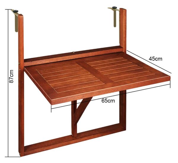 Masă suspendată pentru balcon HANS, 65x45x87cm, maro Casaria