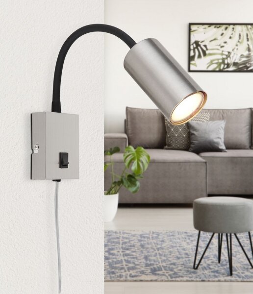 Lampă de perete flexibilă ROBBY 1xGU10/25W/230V neagră/crom Globo 57911W