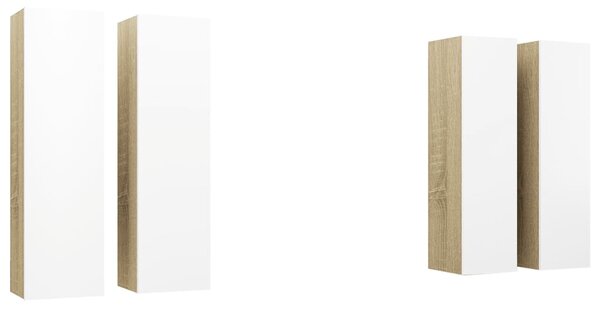 Dulap TV 4 buc alb/stejar Sonoma 30,5x30x110 cm, lemn prelucrat