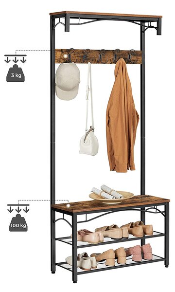 Cuier de hol HENRY cu spațiu pentru pantofi, 80x30x178,5cm, maro/negru Vasagle