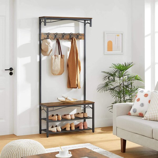 Cuier de hol HENRY cu spațiu pentru pantofi, 80x30x178,5cm, maro/negru Vasagle