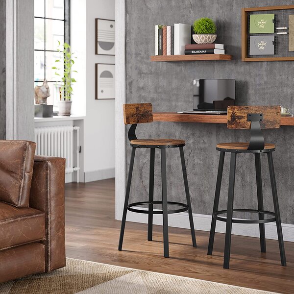 Scaune de bar LUND cu spătare, 2 buc., 99x54cm, maro/negru Vasagle