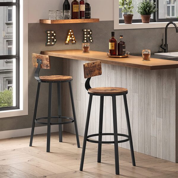 Scaune de bar LUND cu spătare, 2 buc., 99x54cm, maro/negru Vasagle