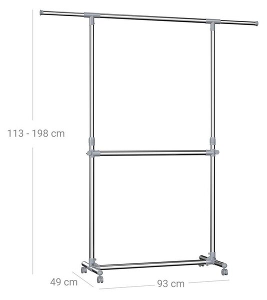 Suport pentru haine în două trepte JASON 93x49x113-198cm, argintiu SongmicsHome
