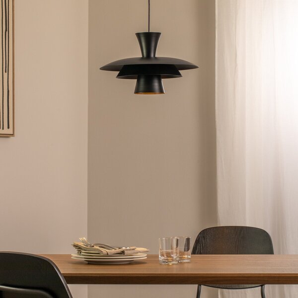 Luminex Lampă suspendată Plato, negru, metal, Ø 38 cm, E27, reglabil, Negru, Camera de zi / sufragerie, Metal, Modern