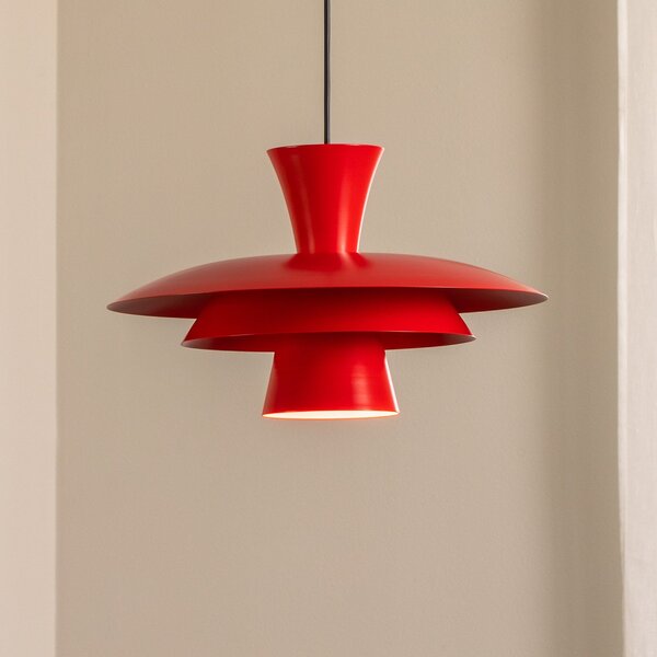 Luminex Lampă suspendată Plato, roșu, metal, Ø 38 cm, E27, reglabil, Roșu, Camera de zi / sufragerie, Metal, Modern