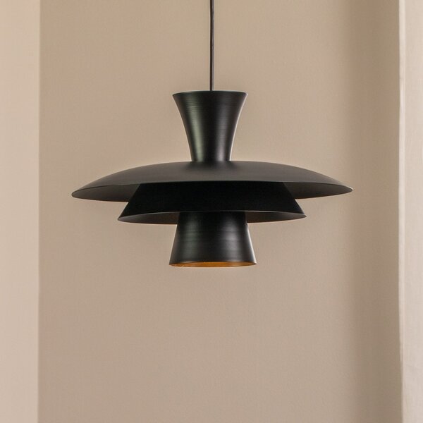 Luminex Lampă suspendată Plato, negru, metal, Ø 38 cm, E27, reglabil, Negru, Camera de zi / sufragerie, Metal, Modern