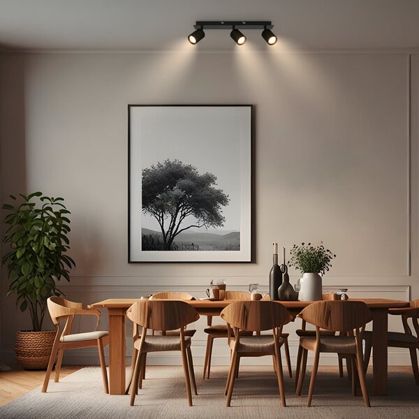 Briloner Lampa de tavan Ida, negru, cu 3 becuri, plastic/metal, reglabil, Negru, Camera de zi / sufragerie, Metal, Modern