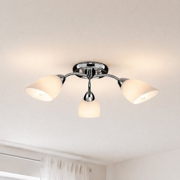 Milagro Lighting Plafonieră Portos, 3 becuri, alb/crom, metal, Ø 54 cm, reglabil, Alb, Camera de zi / sufragerie, Metal