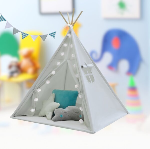 Cort copii Teepee Michael, 160x120x120cm gri-albastru cu accesorii