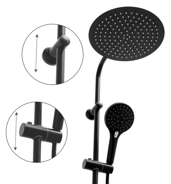 Erga Bergen, set de duș cu baterie termostatică și duș tip ploaie 30 cm, negru mat, ERG-YKA-BP.BERGEN THERM 30 BLK