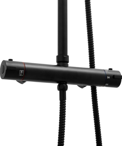 Erga Bergen, set de duș cu baterie termostatică și duș tip ploaie 30 cm, negru mat, ERG-YKA-BP.BERGEN THERM 30 BLK