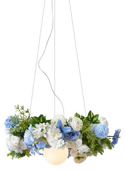 Lampă suspendată boemă neagră cu flori colorate albastre și albe - Flower Power