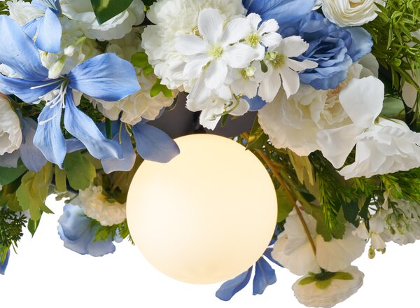 Lampă suspendată boemă neagră cu flori colorate albastre și albe - Flower Power