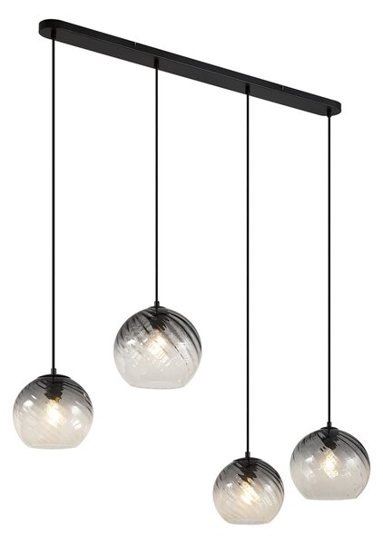 Lampă suspendată Art Deco neagră cu sticlă fumurie dreptunghiulară cu 4 lumini - Bao