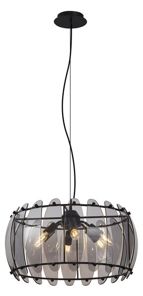 Lampă suspendată de design neagră cu sticlă fumurie rotundă cu 6 lumini - Mochan