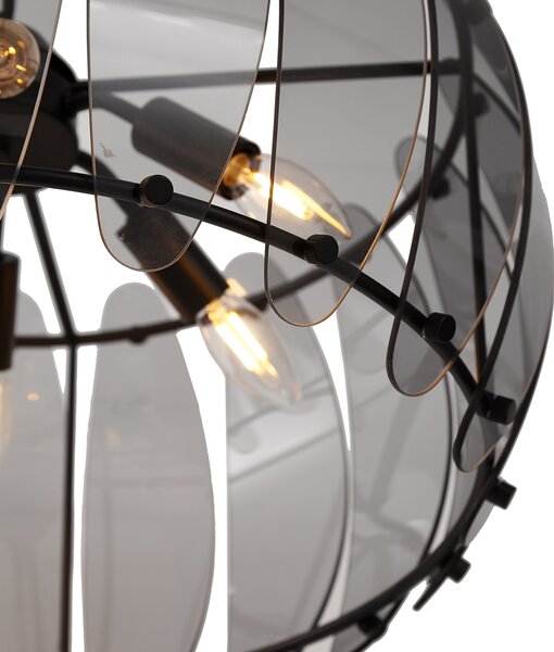 Lampă suspendată de design neagră cu sticlă fumurie rotundă cu 6 lumini - Mochan