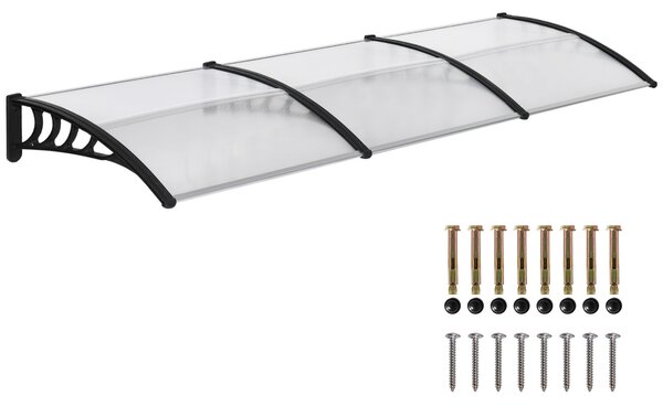 Outsunny Acoperiș din Policarbonat și Aluminiu pentru Balcoane, Ferestre și Uși, Pensilină Exterioară cu Suport din PP, 303x96x27 cm, Transparent