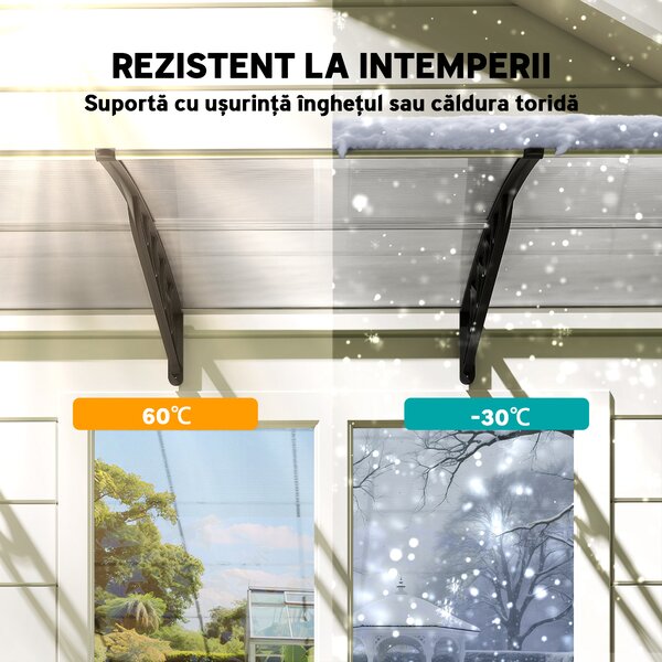 Outsunny Acoperiș din Policarbonat și Aluminiu pentru Balcoane, Ferestre și Uși, Pensilină Exterioară cu Suport din PP, 303x96x27 cm, Transparent