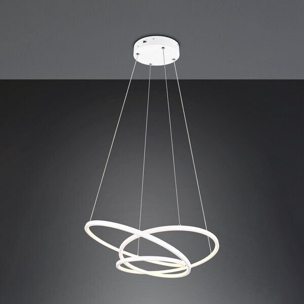 Trio Lighting Lampă suspendată Darvin LED, lungime 64 cm, alb mat, metal, CCT, reglabil, Alb, Camera de zi / sufragerie, Metal, Modern