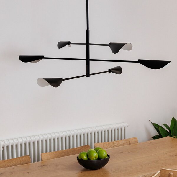 FARO BARCELONA Lampă suspendată Liggera, negru, oțel, Ø 136,8 cm, 6 becuri., reglabil, Negru, Camera de zi / sufragerie, Altele, Modern