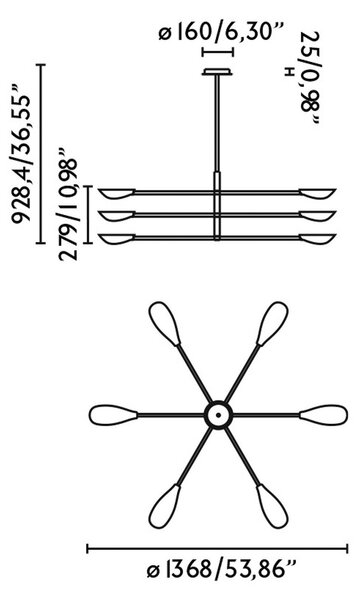 FARO BARCELONA Lampă suspendată Liggera, negru, oțel, Ø 136,8 cm, 6 becuri., reglabil, Negru, Camera de zi / sufragerie, Altele, Modern