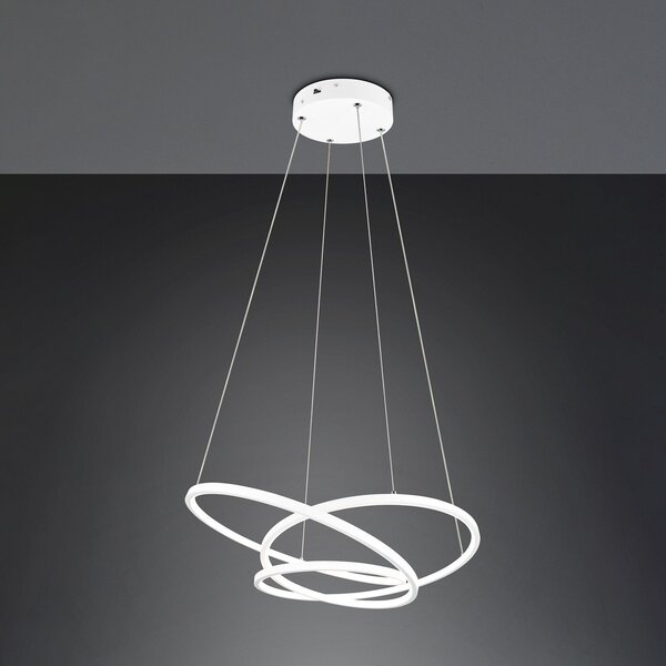 Trio Lighting Lampă suspendată Darvin LED, lungime 64 cm, alb mat, metal, CCT, reglabil, Alb, Camera de zi / sufragerie, Metal, Modern