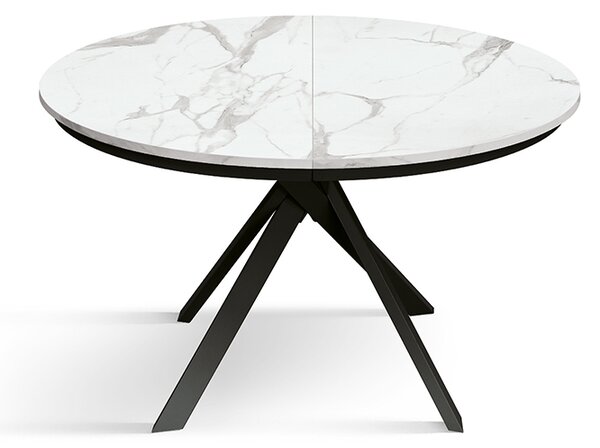 Masa rotunda extensibila Lila, blat Alb Marmorat Ø 120 cm
