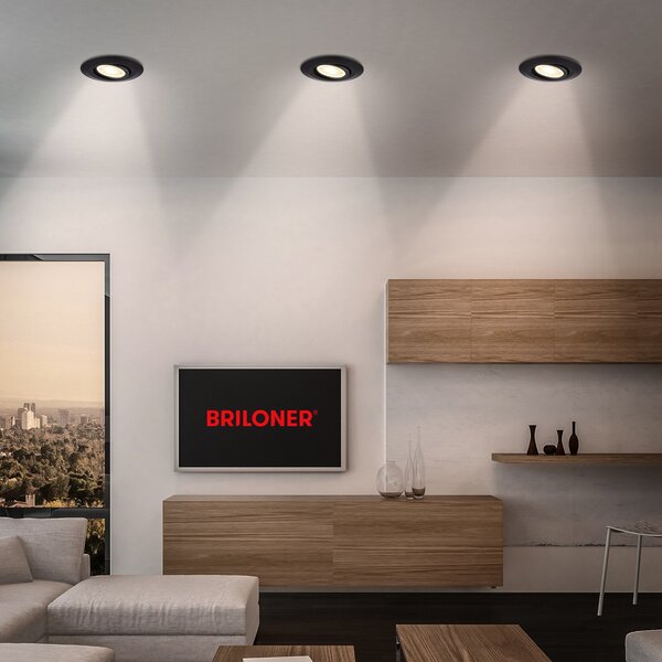Briloner Klira lumină LED încastrată, negru, Ø 9 cm, orientabilă, 3 unități, Negru, Camera de zi / sufragerie, Plastic, Modern