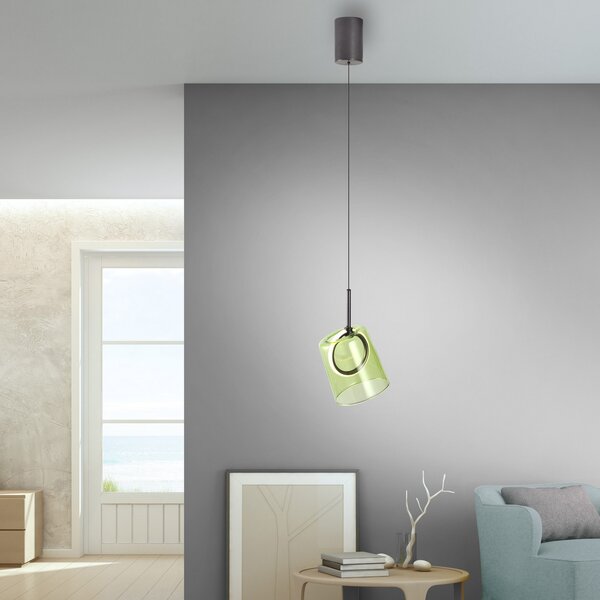 Paul Neuhaus Lampă suspendată LED Zula, verde, Ø 15 cm, sticlă, Verde, Camera de zi / sufragerie, Sticlă, Modern