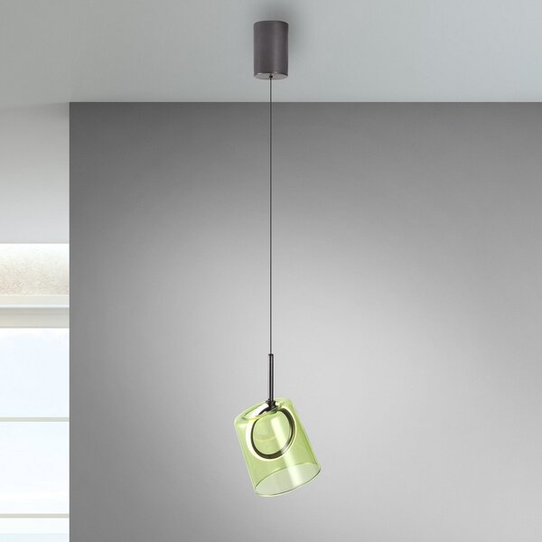 Paul Neuhaus Lampă suspendată LED Zula, verde, Ø 15 cm, sticlă, Verde, Camera de zi / sufragerie, Sticlă, Modern