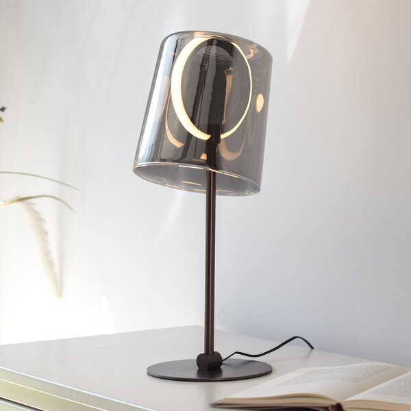 Paul Neuhaus Lampă de masă LED Zula, gri fum, înălțime 42 cm, reglabil, Gri, Camera de zi / sufragerie, Sticlă, Modern
