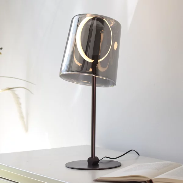 Paul Neuhaus Lampă de masă LED Zula, gri fum, înălțime 42 cm, reglabil, Gri, Camera de zi / sufragerie, Sticlă, Modern