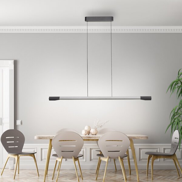 Paul Neuhaus Lampă suspendată LED Hoop, culoare aluminiu, 128 cm, dimabil, reglabil, Metalic, Camera de zi / sufragerie, Aluminiu, Modern