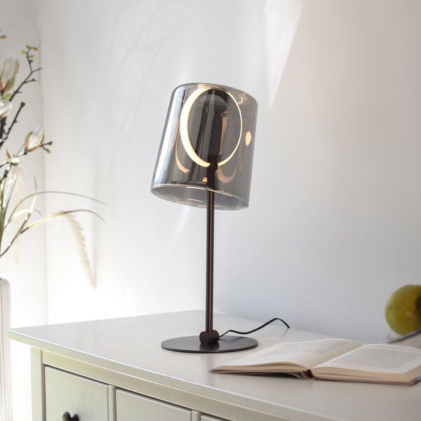Paul Neuhaus Lampă de masă LED Zula, gri fum, înălțime 42 cm, reglabil, Gri, Camera de zi / sufragerie, Sticlă, Modern
