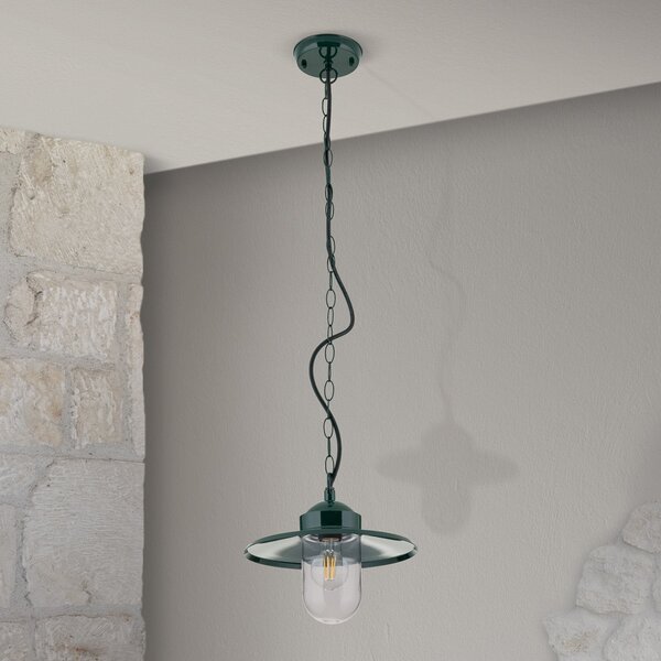 ORION Lampă suspendată pentru exterior Edward, verde, Ø 27,5 cm, aluminiu/glass, reglabil, Verde, Aluminiu, Antichitate