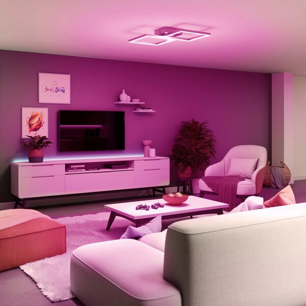 Tint Müller Licht LED plafonieră Cano, RGB, CCT, argintiu, reglabil, Metalic, Camera de zi / sufragerie, Metal, Modern