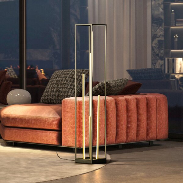 FISCHER & HONSEL Lampadar LED Grid, negru/galben, metal, CCT, dimabil, reglabil, Negru, Camera de zi / sufragerie, Metal, Modern