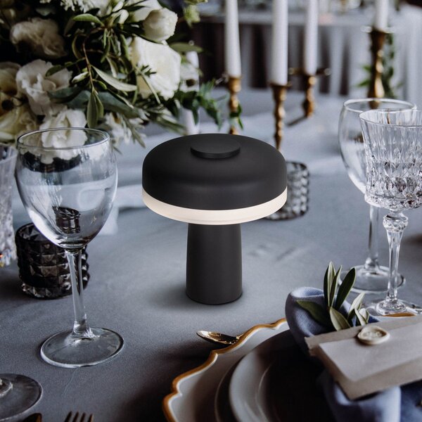 Näve LED lampă de masă reîncărcabilă Pilu negru înălțime 16.5cm metal touchdim, reglabil, Negru, Camera de zi / sufragerie, Metal, Modern